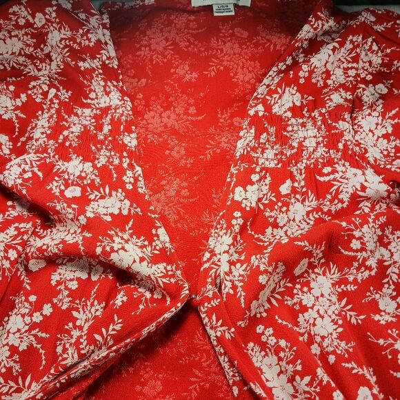 American Eagle Red Floral Wrap Dress Mini- Midi. 3/4 Sleeve. Woman's Large...... - Picture 4 of 10